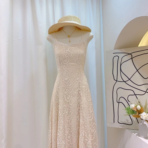 Last one!!! Beige Lace Slip Max Dress - Picture 3 of 8